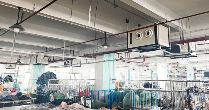 江蘇鹽城廠房降溫，應用蒸發冷省電空調-（掛式）臥式射流空調